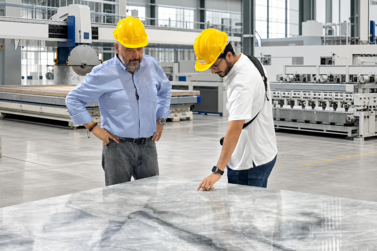 Stone inspection in a modern natural stone processing facility